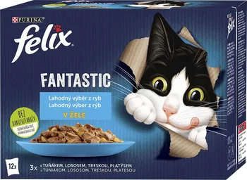 Krmivo pro kočku Felix Fantastic losos/platýs/tuňák/treska v želé 12x 85 g