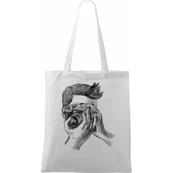 Fotograf kreslený - Taška bavlněná - 42 x 38 cm ( Bílá )