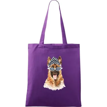 Nákupní taška German shepherd se šátkem - Taška bavlněná - 42 x 38 cm ( Fialová )