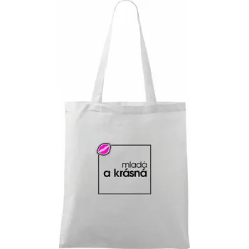Jsem mladá a krásná ve čtverci - Taška bavlněná - 42 x 38 cm ( Bílá )