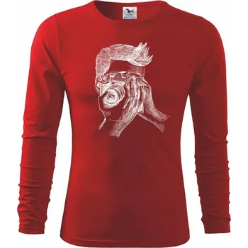 Chlapecké tričko Fotograf kreslený - Triko dětské Long Sleeve - 122 cm/6 let ( Červená )