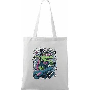 Krokodýl s kytarou - Taška bavlněná - 42 x 38 cm ( Bílá )