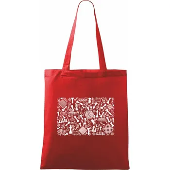 Nákupní taška Šachy obdélník - Taška bavlněná - 42 x 38 cm ( Červená )