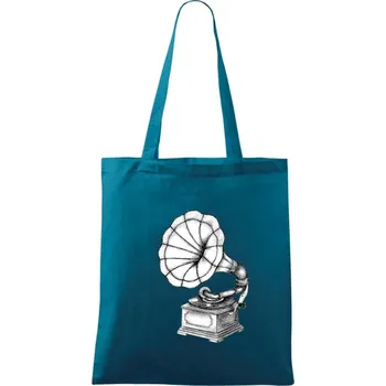 Gramofon kresba - Taška bavlněná - 42 x 38 cm ( Petrolejová )