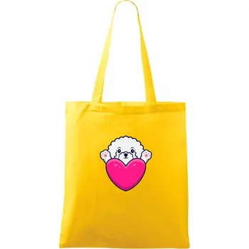 Nákupní taška Bišonek a srdce - Taška bavlněná - 42 x 38 cm ( Žlutá )