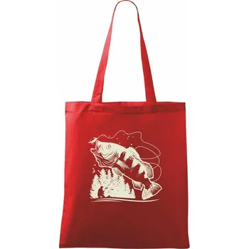 Nákupní taška Rybář na břehu rybníka muškaří - Taška bavlněná - 42 x 38 cm ( Červená )