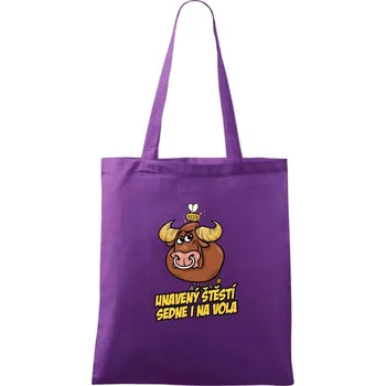 Unavený štěstí sedne i na vola - Taška bavlněná - 42 x 38 cm ( Fialová )