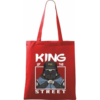 Nákupní taška Mops king of street - Taška bavlněná - 42 x 38 cm ( Červená )