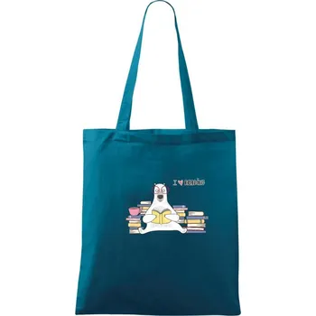I love reading medvěd - Taška bavlněná - 42 x 38 cm ( Petrolejová )