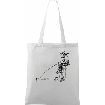 Nákupní taška Kreslený rybář na pařezu - Taška bavlněná - 42 x 38 cm ( Bílá )