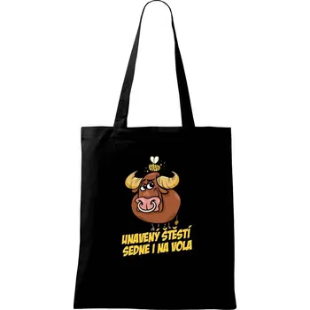 Nákupní taška Unavený štěstí sedne i na vola - Taška bavlněná - 42 x 38 cm ( Černá )