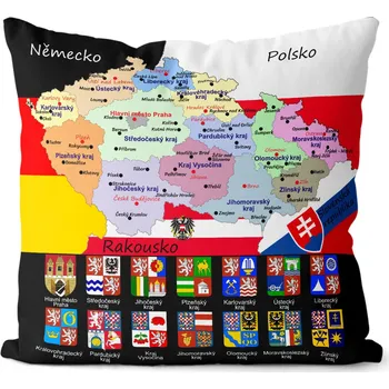 Dekorativní polštářek Polštář 40 x 40 cm - Města a řeky ČR