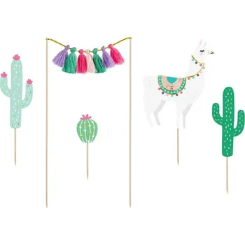 Jedlá dekorace na dort PartyDeco Zápich do dortu Lama a kaktus 5 ks