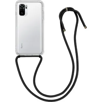 Pouzdro na mobilní telefon TopQ Kryt pro Xiaomi Redmi Note 10 průhledný s černou šňůrkou