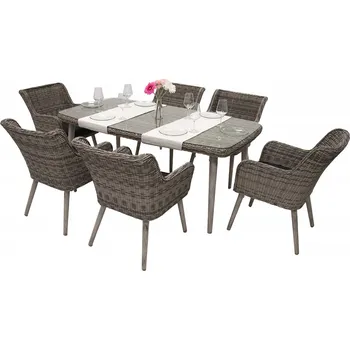 Jídelní set DEOKORK Zahradní ratanová sestava VICTORIA 1+6 (šedá)