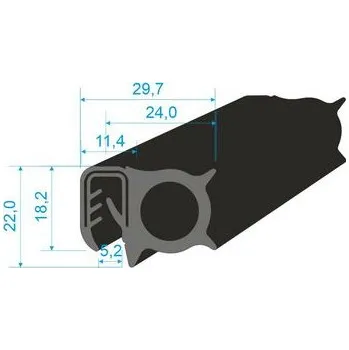 Těsnění do okna a dveří 00546020 U-PIRELI s kovovou výztuží s bočním těsněním, 78°Sh, U-PVC, bříško-EPDM