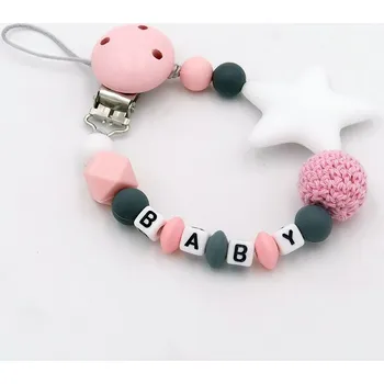 Řetízek na dudlík s hvězdou, z korálků s vlastním jménem Barva: Růžová