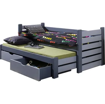 Dětská postel Dětská postel z masivu borovice MATYÁŠ s přistýlkou a šuplíky - 200x90 cm - grafit/šedá