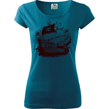 Dámské oblečení Pirátská loď malovaná - Dámské triko Pure - XL ( Petrolejová )