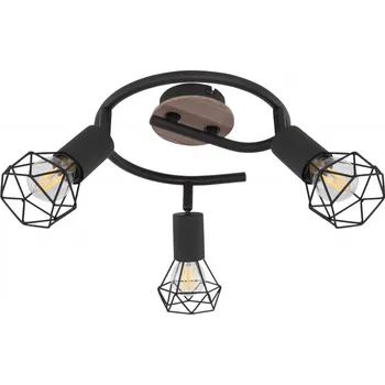 Globo 54802S-3H XARA - Stropní retro bodové svítidlo v černé barvě, dřevo 3 x E14 (Stropní kovové bodové svítidlo v černé barvě se dřevem)