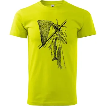 Pánské tričko Kreslený podběrák a chycená ryba - Klasické pánské triko vyšší gramáže - XS ( Limetková )