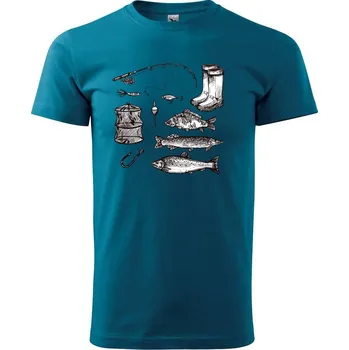 Pánská móda Rybářský set - Klasické pánské triko vyšší gramáže - S ( Petrolejová )