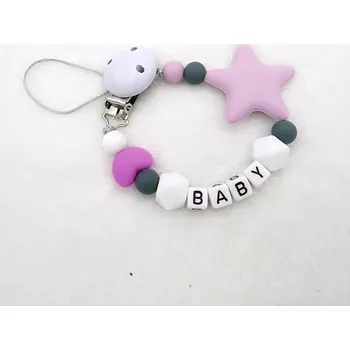 Řetízek na dudlík se srdíčkem, z korálků s vlastním jménem Barva: Fialová