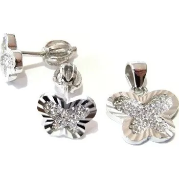 Souprava šperků Stříbrná souprava Motýlci se zirkony Rhodium 2,35g Stříbro 925/1000