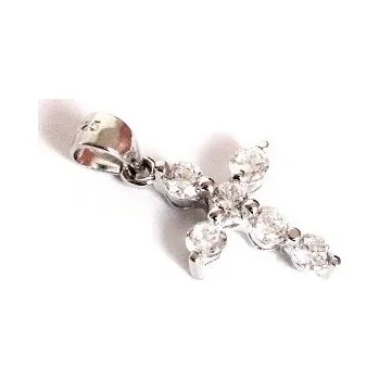 Přívěsek Stříbrný přívěsek křížek 27mm se zirkony Rhodium Stříbro 925/1000