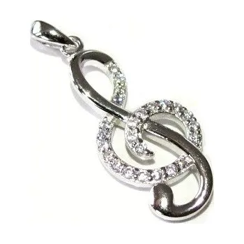 Přívěsek Stříbrný přívěsek HOUSLOVÝ KLÍČ se zirkony 30mm Rhodium Stříbro 925/1000