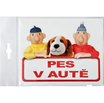 Samolepicí dekorace na vozidlo Samolepka na auto PAM PES V AUTĚ 15X12cm