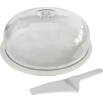 Podnos s krytem a dortovým nožem, prům.35cm kryt akryl prům.33, v.13cm