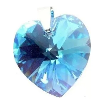 Přívěsek Stříbrný přívěsek SRDCE Swarovski 14mm Aquamarine AB Stříbro 925/1000