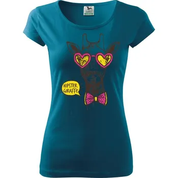 Dámské tričko Hipster Giraffe - Dámské triko Pure - 3XL ( Petrolejová )