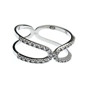 Prsten Stříbrný prsten se zirkony široký 8mm Rhodium Stříbro 925/1000 56