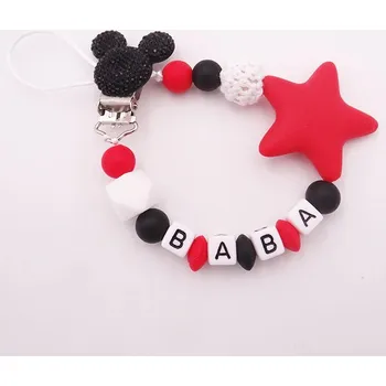 Mickey Mouse Řetízek na dudlík Mickey Mouse, z korálků s vlastním jménem Barva: Černá