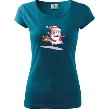 Dámské tričko Santa se zakousnutým psem - Dámské triko Pure - XS ( Petrolejová )