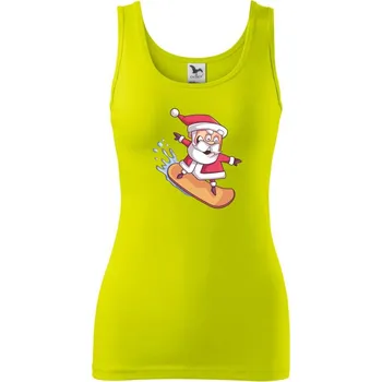 Dámské tričko Santa jezdící na snowboardu - Dámské tílko - 2XL ( Limetková )