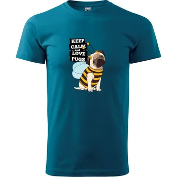 Pánské tričko Keep calm and love pugs - Klasické pánské triko vyšší gramáže - 3XL ( Petrolejová )