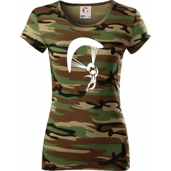 Dámské tričko Paragliding panáček ikona - Dámské maskáčové triko - S ( Hnědý maskáč )