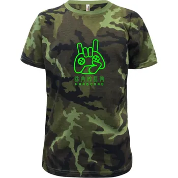 Hardcore gamer - ruka - zelená - Dětské maskáčové triko - 104-110cm / 3-4 roky ( Zelený maskáč )