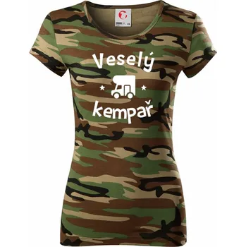 Dámské tričko Veselý kempař - Dámské maskáčové triko - XS ( Hnědý maskáč )