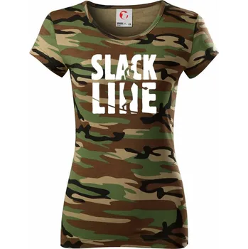 Dámské tričko Slackline nápis - Dámské maskáčové triko - 2XL ( Hnědý maskáč )