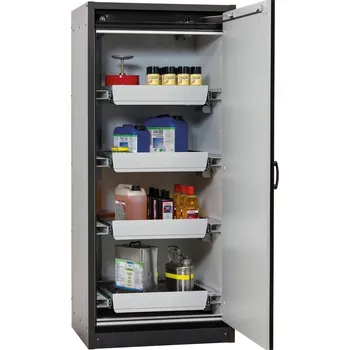 Protipožární skříň na nebezpečné látky asecos Basis-Line typ 30-94R, antracit-modrá, 4 ks vany