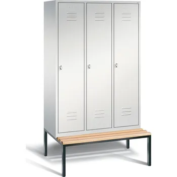 Šatní skříň Šatní skříň typ Cabo s lavičkou, 3 oddíly, š 1200, v 2090, h 500/815 mm, šedá