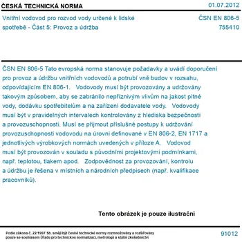 ČSN EN 806-5 - Vnitřní vodovod pro rozvod vody určené k lidské spotřebě - Část 5: Provoz a údržba - Tisk