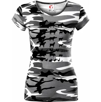 Dámské tričko Zvířátka z vesnice - Dámské maskáčové triko - XS ( Šedý maskáč )