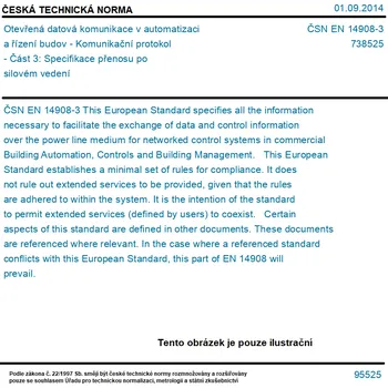 ČSN EN 14908-3 - Otevřená datová komunikace v automatizaci a řízení budov - Komunikační protokol - Část 3: Specifikace přenosu po silovém vedení - Tisk