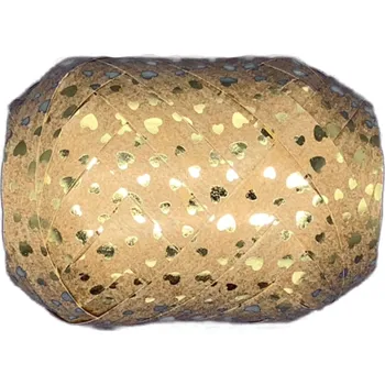 Stuha Vánoční stuha papírová HEART OF GOLD (velké Mega klubko) 10 mm x 12m (Vánoční stuha papírová, potisk zlatá srdce)