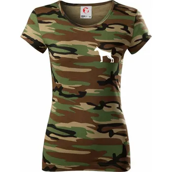 Dámské tričko Dobrman ikona prso - Dámské maskáčové triko - S ( Hnědý maskáč )